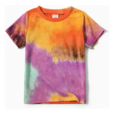 Family Matching Tie Dye Sleeveless Tank Dresses and Short-sleeve T-shirts Sets