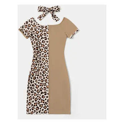 Leopard Print Cold-Shoulder Mommy and Me Dress with Optional Headband