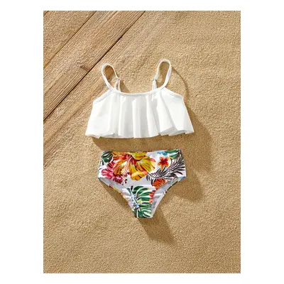 Family Matching Allover Tropical Plant Print Strappy Two-piece Swimsuit and Swim Trunks Shorts