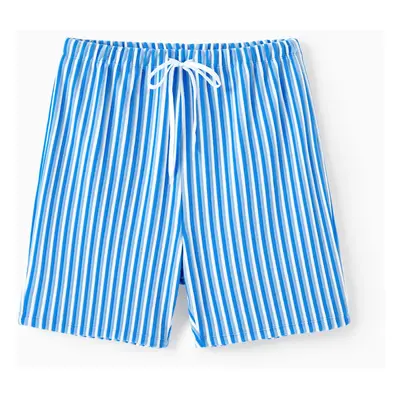 Family Matching Towel Swimwear Blue Stripe Swim Trunks or two-piece Bikini swimsuit