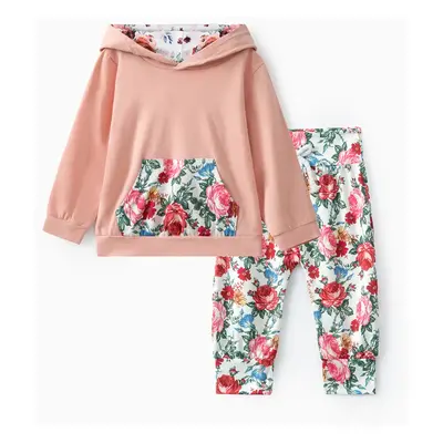 3pcs Baby Girl 95% Cotton Long-sleeve Hoodie and Floral Print Pants with Headband Set