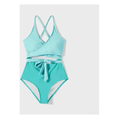 Family Matching Colorblock Self Tie One-piece Swimsuit and Swim Trunks