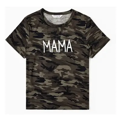 Family Matching Camo Letter Printed Short Sleeves Tops