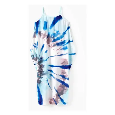 Family Matching Sets Blue Twirl Tie-Dye Tee or Strap Dress with Pockets