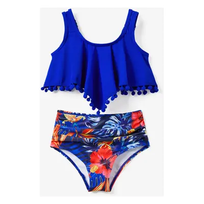 Family Matching Floral Drawstring Swim Trunks or Two-Piece Tassel Trim Flowy Swimsuit