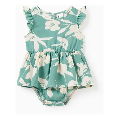 Family Matching Leaf Print Green Short-sleeve Shirt or Sling Shirred Dress Set