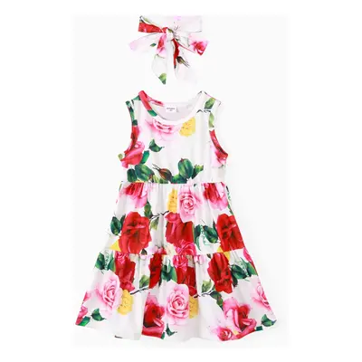 Toddler Girl Floral Print Ruffled Dress with Headband