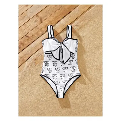 Family Matching Letter Printed Drawstring Swim Trunks or Bow Pattern Strap Swimsuit