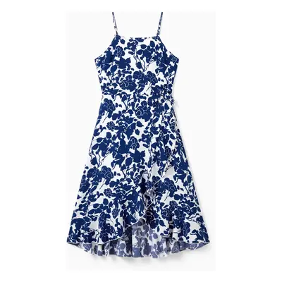 Mommy and Me Floral Print Ruffle Trim Tulip Hem Cami Dresses