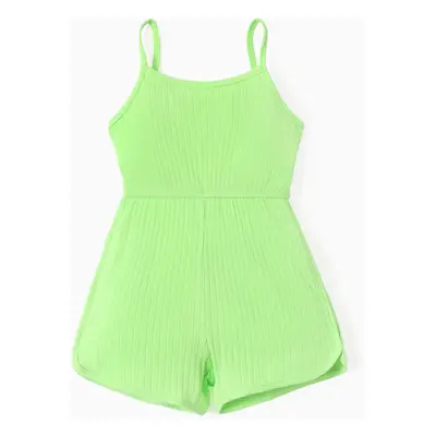 Toddler Girl Solid Color Ribbed Cotton Slip Rompers