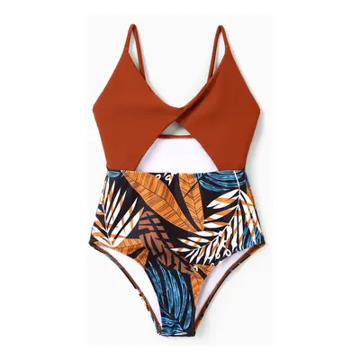 Tropical Family Swimwear with Hanging Strap for Unisex - Tight Polyester Spandex