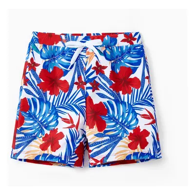 Family Matching Allover Plant Print Swim Trunks or Scallop Trim One-piece Halter Swimsuit