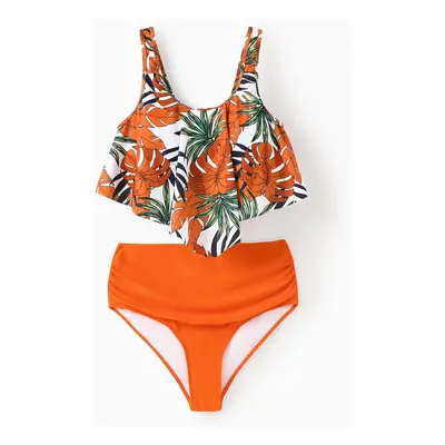 Family Matching Tropical Plant Print Two-piece Swimsuit and Swim Trunks Shorts