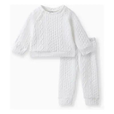 Baby Boy/Girl Clothes 2pcs Solid Knitted Sweatshirt and Pants Set