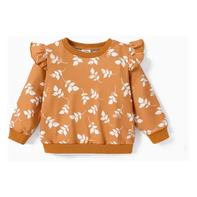 Toddler Girl Ruffled Floral Print Pullover Sweatshirt