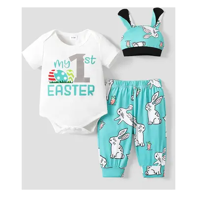 Easter Baby Boy/Girl 3-Piece Cute Rabbit Print Romper and Pants with Hat Set