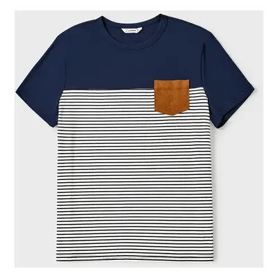 Family Matching 95% Cotton Short-sleeve Colorblock Striped Tee