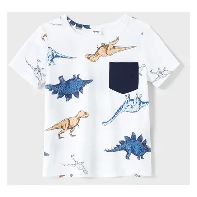 Family Matching All Over Dinosaur Print Spaghetti Strap Midi Dresses and Short-sleeve T-shirts S