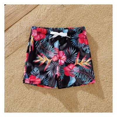 Family Matching Tropical Floral Drawstring Swim Trunks or Cross Front Flutter Sleeves One-Piece 