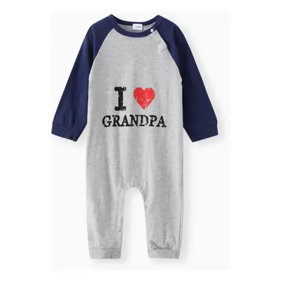 100% Cotton Letter and Heart Print Long-sleeve Baby Jumpsuit