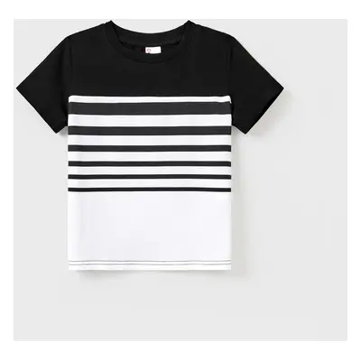 Family Matching Cotton Set Black and White Stripe T-shirt or Strap Bodycon Dress