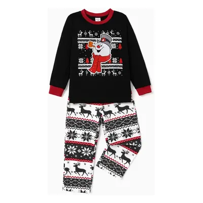 Frosty The Snowman Family Matching Christmas Graphic Print Top and Fleece Pants Pajamas Sets(Fla