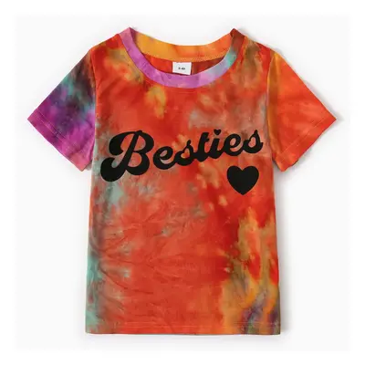 Love Heart and Letter Print Tie Dye Short-sleeve T-shirts for Mom and Me