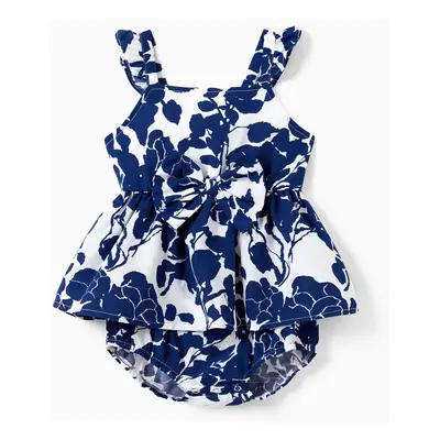 Mommy and Me Floral Print Ruffle Trim Tulip Hem Cami Dresses