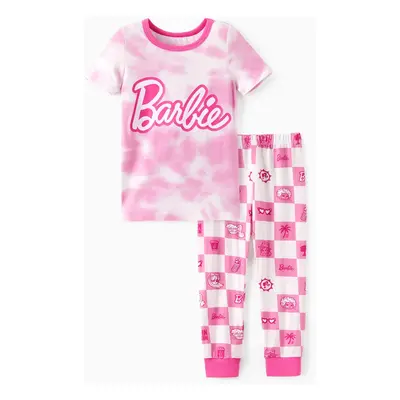 Barbie Mommy And me 2pcs Logo Pattern Tie-dyed Bamboo Snug-Fitting Pajamas Set