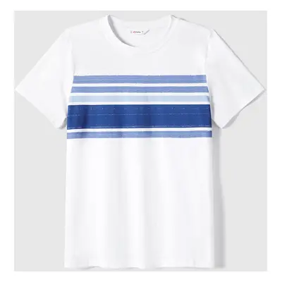 Family Matching Stripe Belted Dresses and 100% Cotton Short-sleeve T-shirts Sets