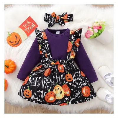 Baby Girl Halloween 3pcs Romper and Overall Dress with Headband Set