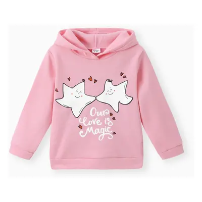 Kid Girl Letter Stars Print Fleece Lined Hoodie Sweatshirt