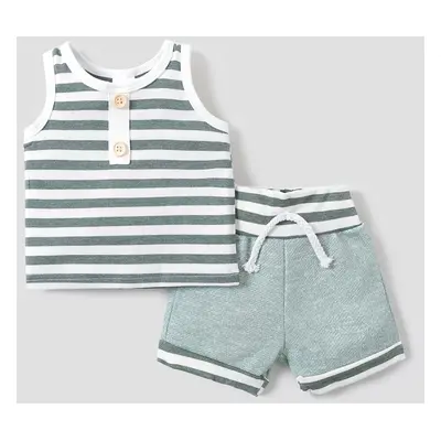 100% Cotton 2pcs Baby Boy/Girl Striped Sleeveless Tank Top and Shorts Set