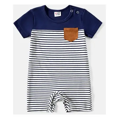 Family Matching 95% Cotton Short-sleeve Colorblock Striped Tee