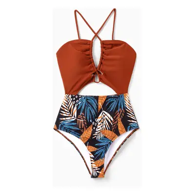 Tropical Family Swimwear with Hanging Strap for Unisex - Tight Polyester Spandex