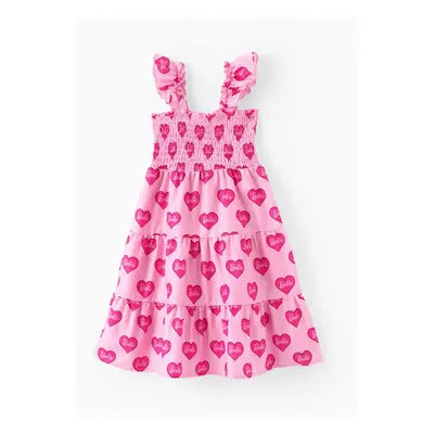 Barbie Mommy And Me 1pc Heart Allover Print Sleeveless Smocking Dress/Jumpsuit