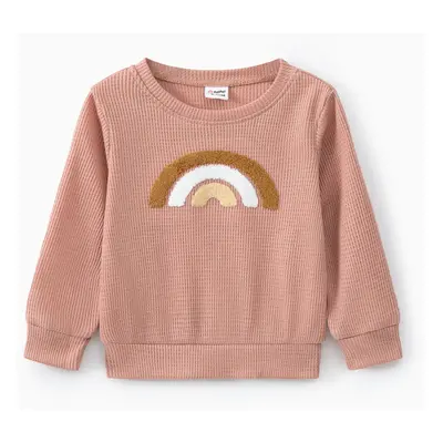 Baby Boy/Girl Rainbow Pattern Waffle Long-sleeve Pullover Sweatshirt