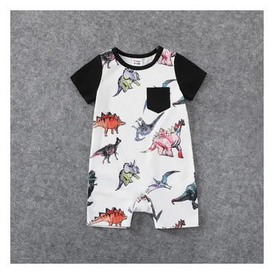 Family Matching Allover Dinosaur Print Spliced Black Cami Dresses and Short-sleeve T-shirts Sets