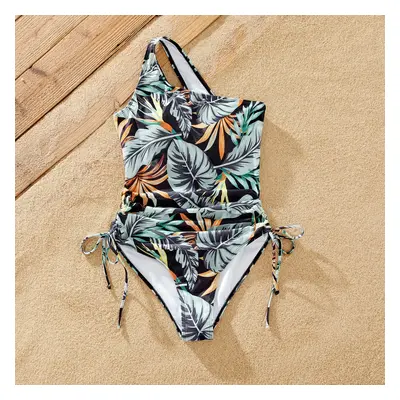 Family Matching Floral Drawstring Swim Trunks or One-Shoulder Side Drawstring Swimsuit