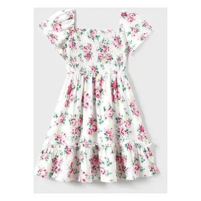 Family Matching Color Block Tee and Ditsy Floral Shirred Top Dress Sets