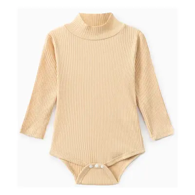 Baby Boy/Girl 95% Cotton Ribbed Turtleneck Long-sleeve Romper