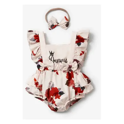 Baby Girl Sweet Flutter-Sleeve Floral Romper with Headband