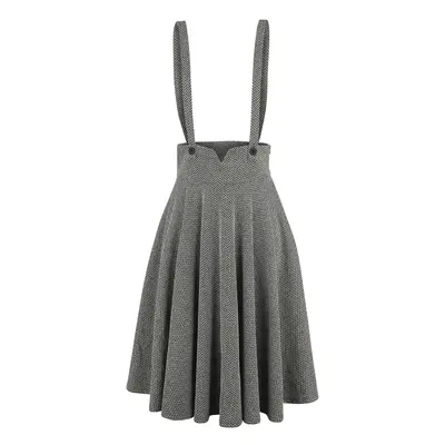 Voodoo Vixen Toyin Overall Herringbone Flared Skirt Medium-length skirt grey