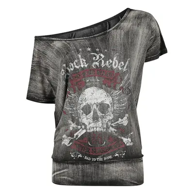 Rock Rebel by EMP Dark Grey T-shirt with Wide Neckline and Print T-Shirt dark grey