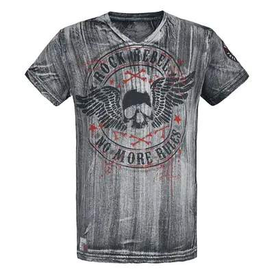 Rock Rebel by EMP Grey T-shirt with V-Neckline and Print T-Shirt grey