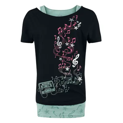 Full Volume by EMP Three Pieces T-Shirt and Tops with Notes and Stars T-Shirt black pink green