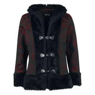 Gothicana by EMP Brocade Jacket With Teddy Fur Details Between-seasons Jacket black red