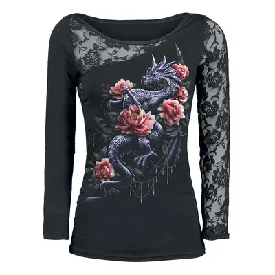 Spiral Dragon Rose Slant Long-sleeve Shirt black