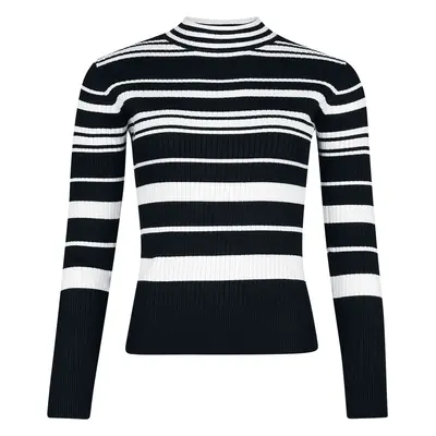 Voodoo Vixen Striped High Neck Jumper Knit jumper black white