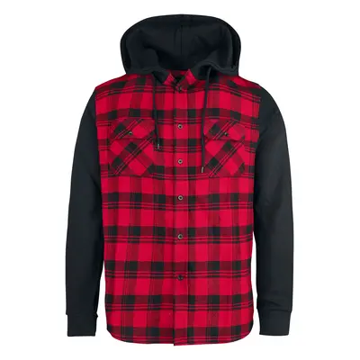 RED by EMP Hooded Checked Flannel Flanel Shirt black red